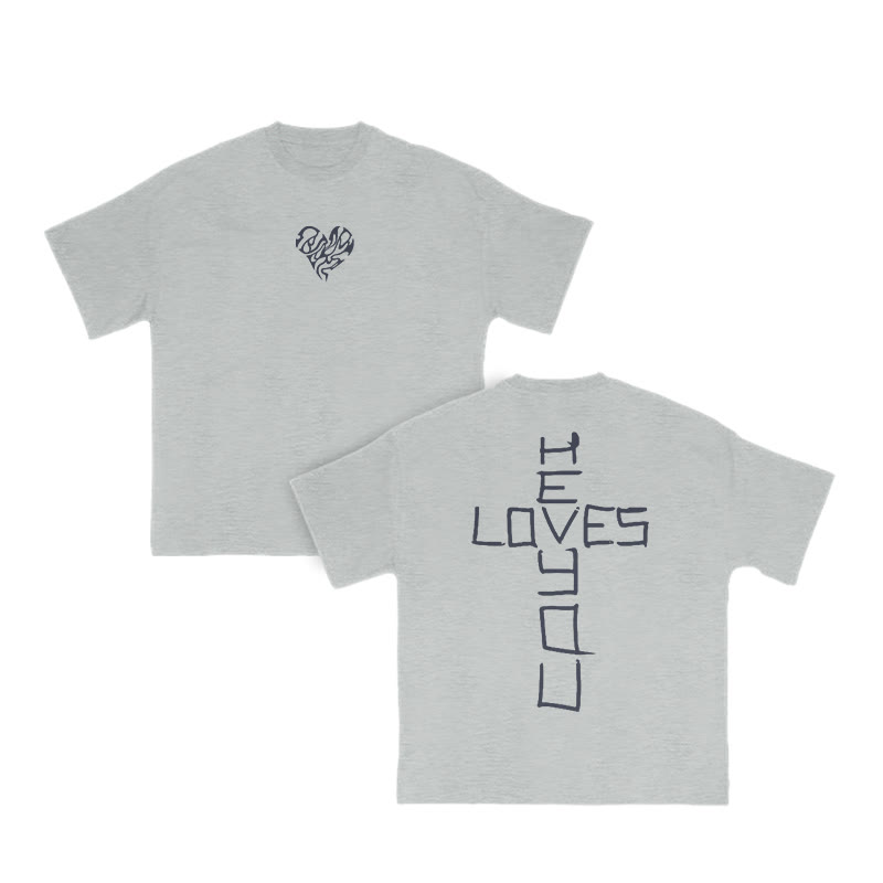 Unisex He Loves You Print T-shirt - Grey - US16-18(2XL) - image 5