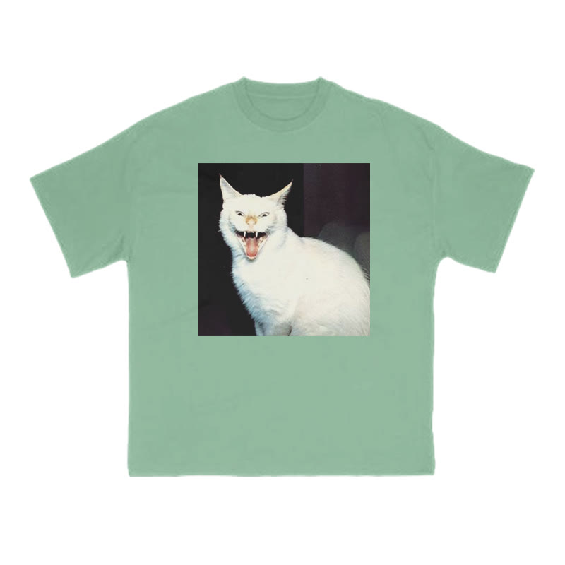 Unisex 100% Cotton Fierce Cat Print T-shirt - Green - US16-18(2XL) - image 9