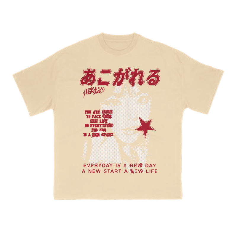 Unisex 100% Cotton Everyday Is A New Day Print T-shirt - Apricot - US16-18(2XL) - image 5