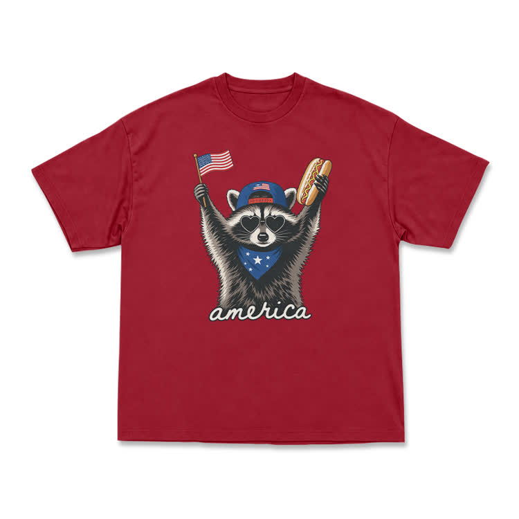 Patriotic Raccoon America Graphic T-Shirt - Red - US16-18(2XL) - image 13