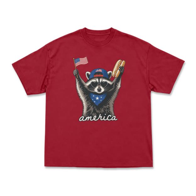 Patriotic Raccoon America Graphic T-Shirt - Red - US16-18(2XL) - image 13