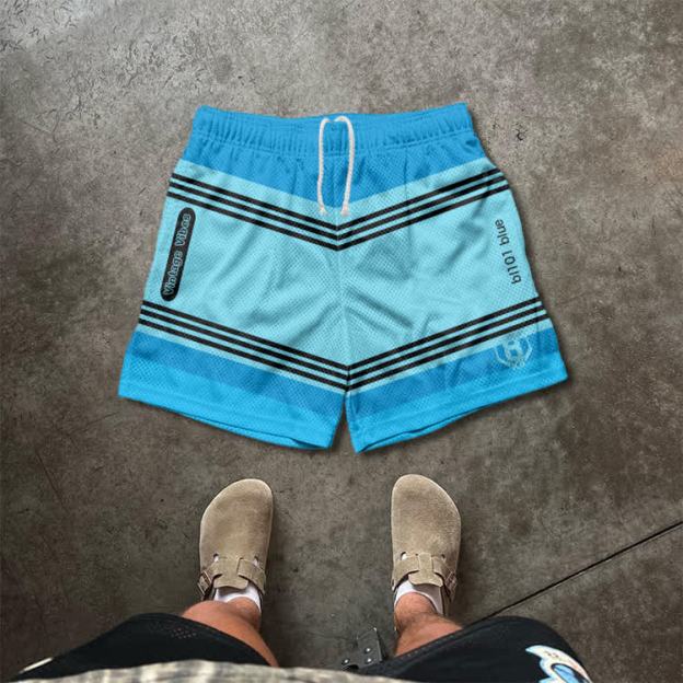 Colorblock Street Mesh Drawstring Shorts - Lake Blue - 5XL - image 4