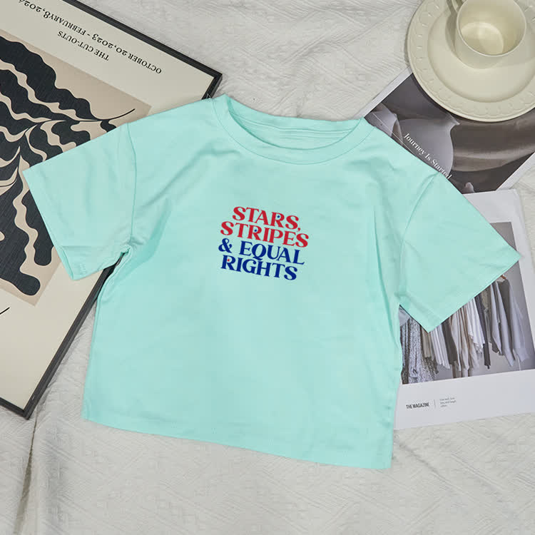 Stars Stripes & Eoual Rights Print Baby Tee - Mint - XL - image 6