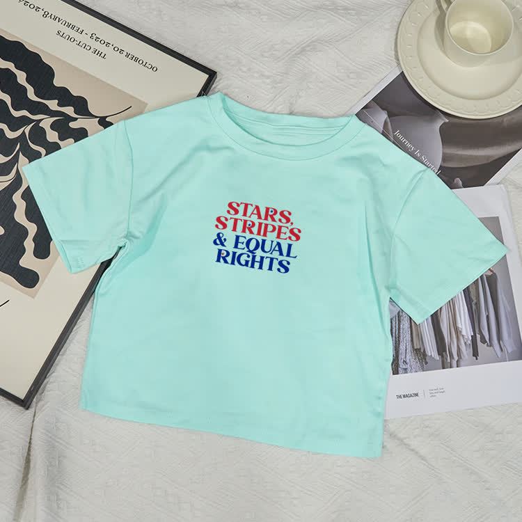 Stars Stripes & Eoual Rights Print Baby Tee - Mint - XL - image 6