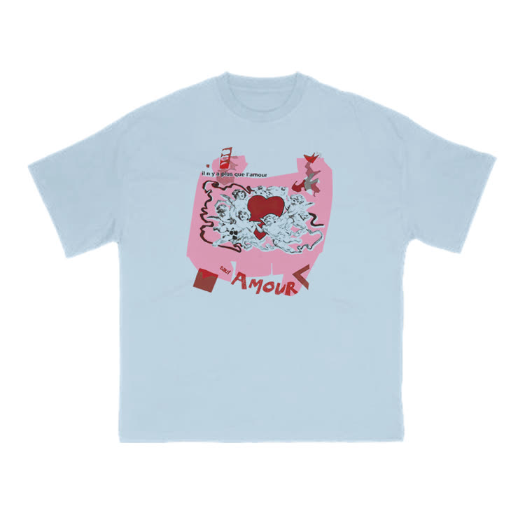 Casual Amour Graphic Crew Neck Short Sleeve T Shirt - Light Blue - US16-18(2XL) - image 7