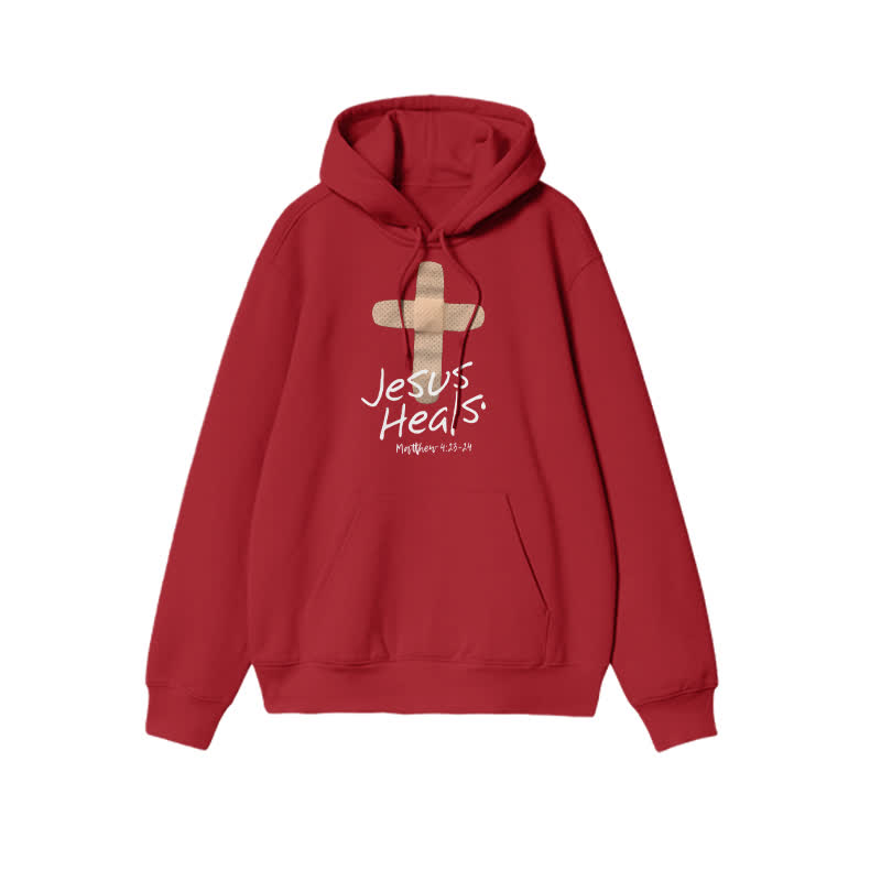 Unisex Jesus Heals Matthew 4:23-24 Print Hoodie - Red - 2XL - image 7
