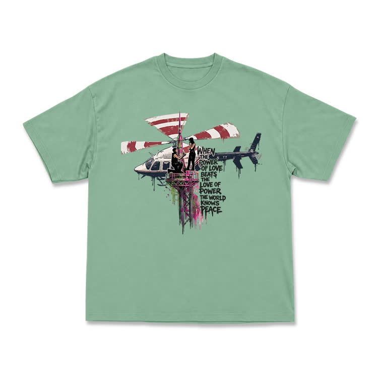 Power of Love Slogan Graffiti Print Streetwear T-Shirt - Light Green - US16-18(2XL) - image 12