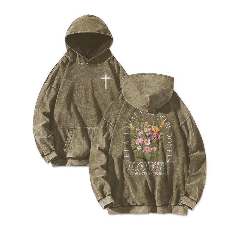 Let All That You Do Be Done In Love Printed Washed Hoodie - Khaki - US16-18(2XL) - image 3
