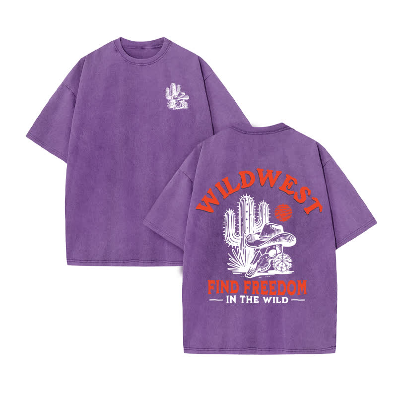 Unisex Wild West Find Freedom Print Acid Washed T-shirt - Purple - US20-22(3XL) - image 9