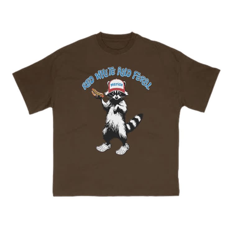 Red White And Feral Print T-shirt - Coffee - US16-18(2XL) - image 6