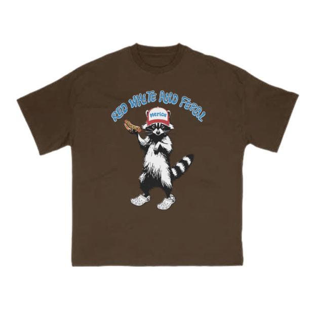 Red White And Feral Print T-shirt - Coffee - US16-18(2XL) - image 6