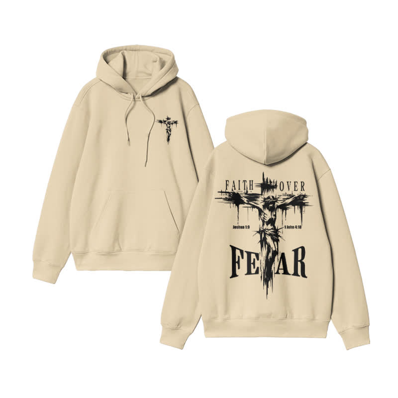 Unisex 100% Cotton Faith Over Fear Print hoodie - Apricot - US16-18(2XL) - image 4