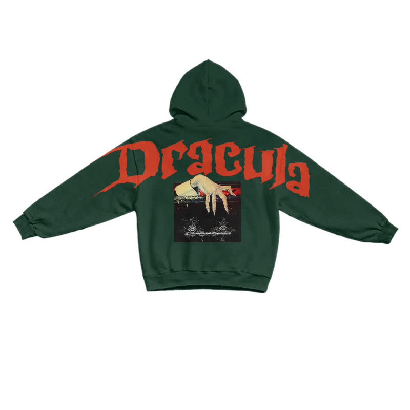 Grunge Dracula Hand Illustration Pullover Hoodie - Dark Green - US16-18(2XL) - image 7