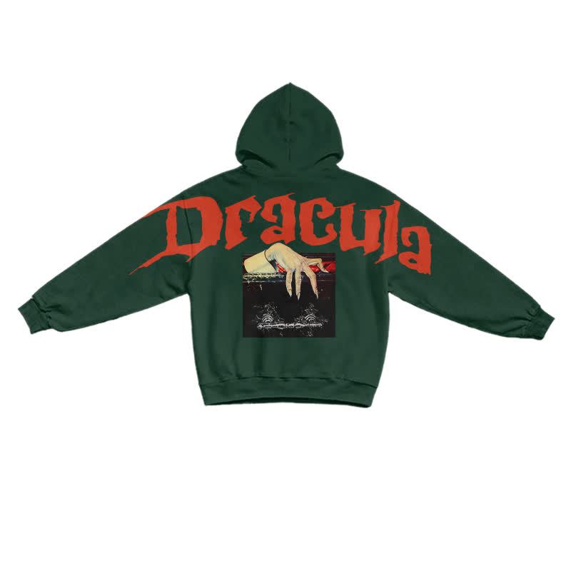 Grunge Dracula Hand Illustration Pullover Hoodie - Dark Green - US16-18(2XL) - image 7