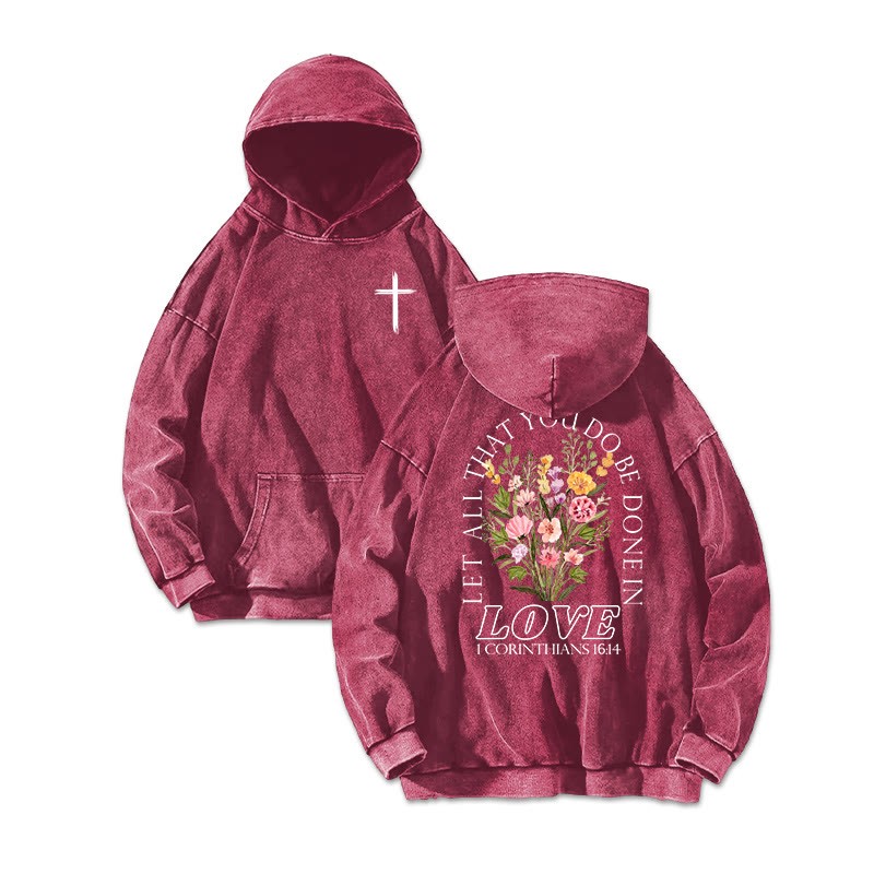 Let All That You Do Be Done In Love Printed Washed Hoodie  - Pink - US16-18(2XL) - image 4