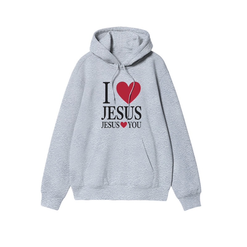 Unisex 100% Cotton I Love Jesus Jesus Loves You Print Hoodie