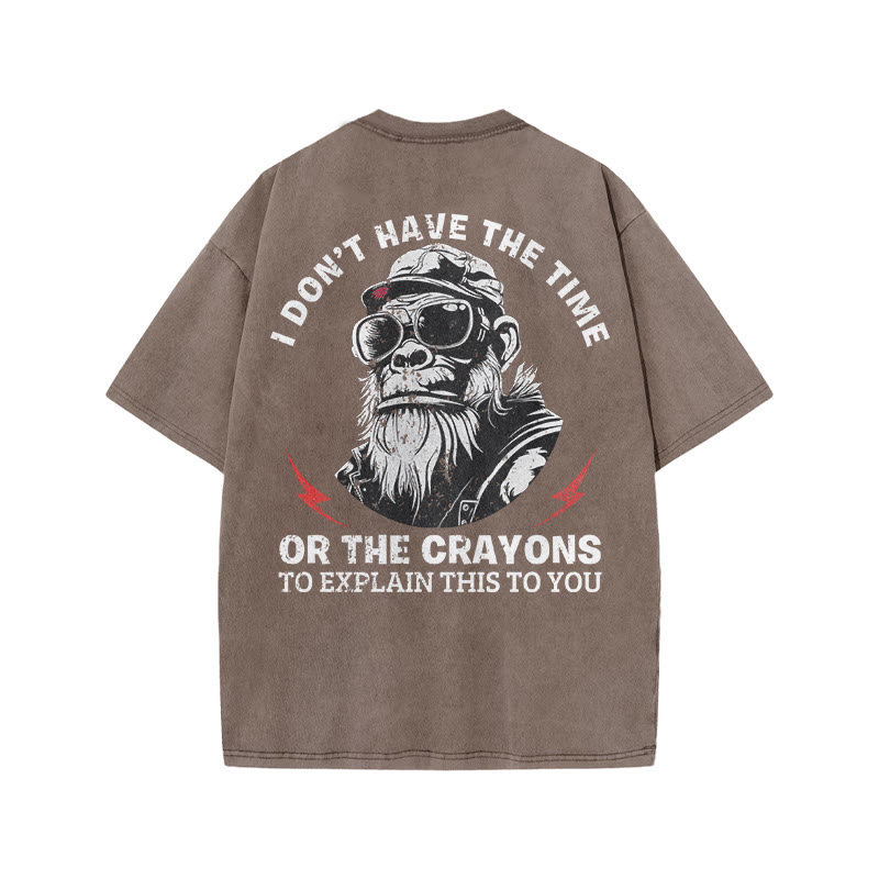 Gym 100% Cotton I Don't Have The Time Print Acid Washed T-shirt - Coffee - US20-22(3XL) - image 5