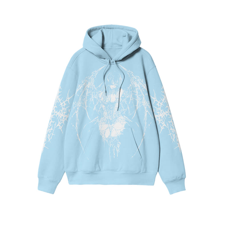 Unisex Skull Wings Angel Print Hoodie - Blue - US16-18(2XL) - image 6