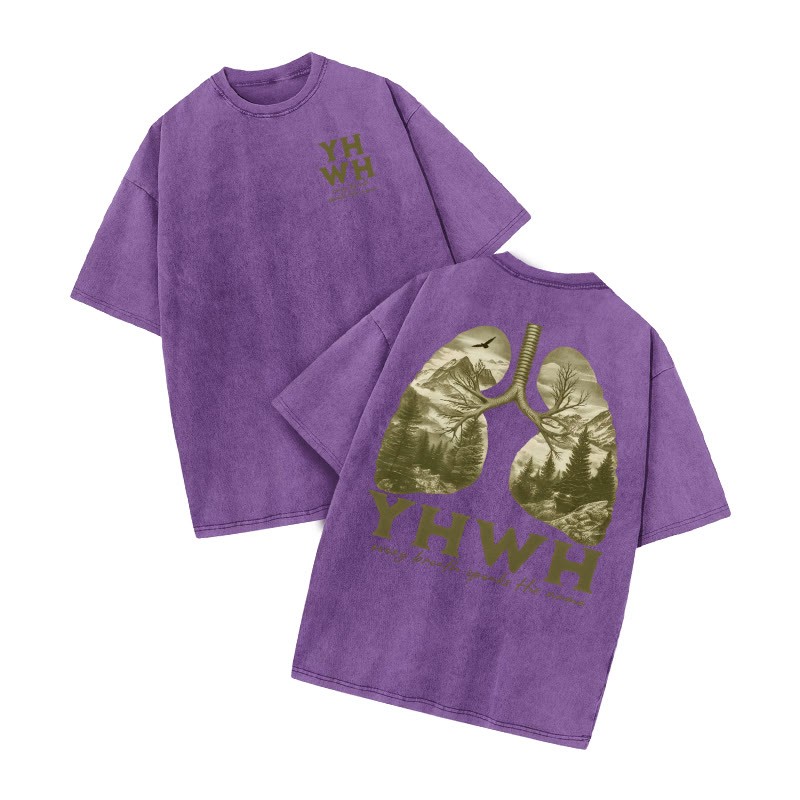 Every Breath Speaks His Name Print Acid Washed T-shirt - Purple - US20-22(3XL) - image 7