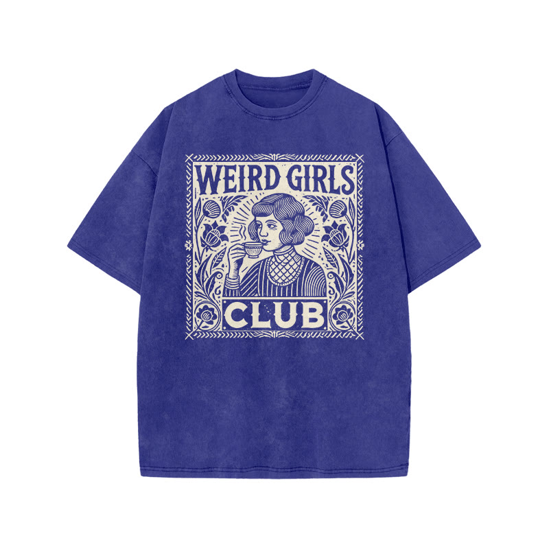 Weird Girls Club Print Acid Washed T-shirt - Blue - US20-22(3XL) - image 6