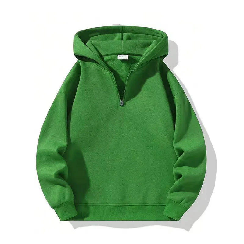 Solid Color Half-zip Hoodie - Green - US20-22(3XL) - image 12