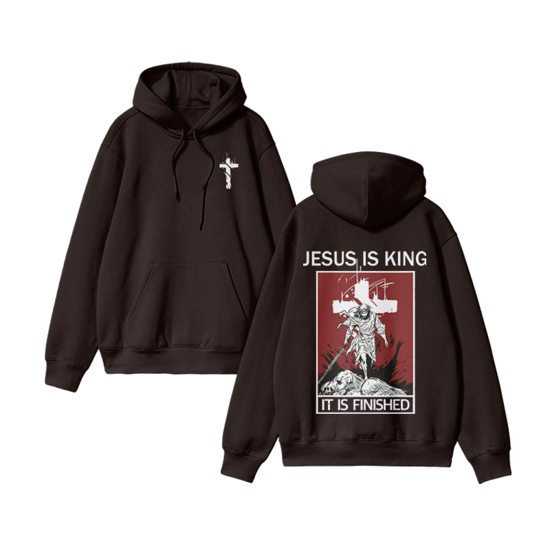 Unisex Jesus Is King Print Hoodie - Coffee - US16-18(2XL) - image 6