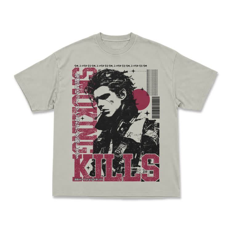 Vintage Smoking Kills Artwork Casual T-Shirt - Warm Grey - US16-18(2XL) - image 8