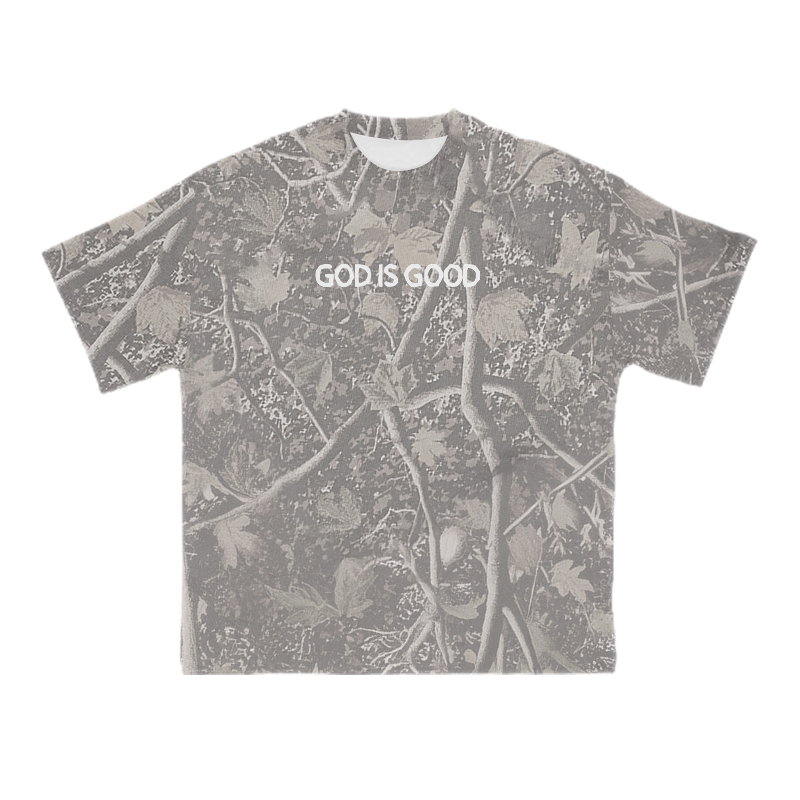 GOD IS GOOD Camo Print Cotton T-shirt - Olive Green - US28-30(4XL) - image 2