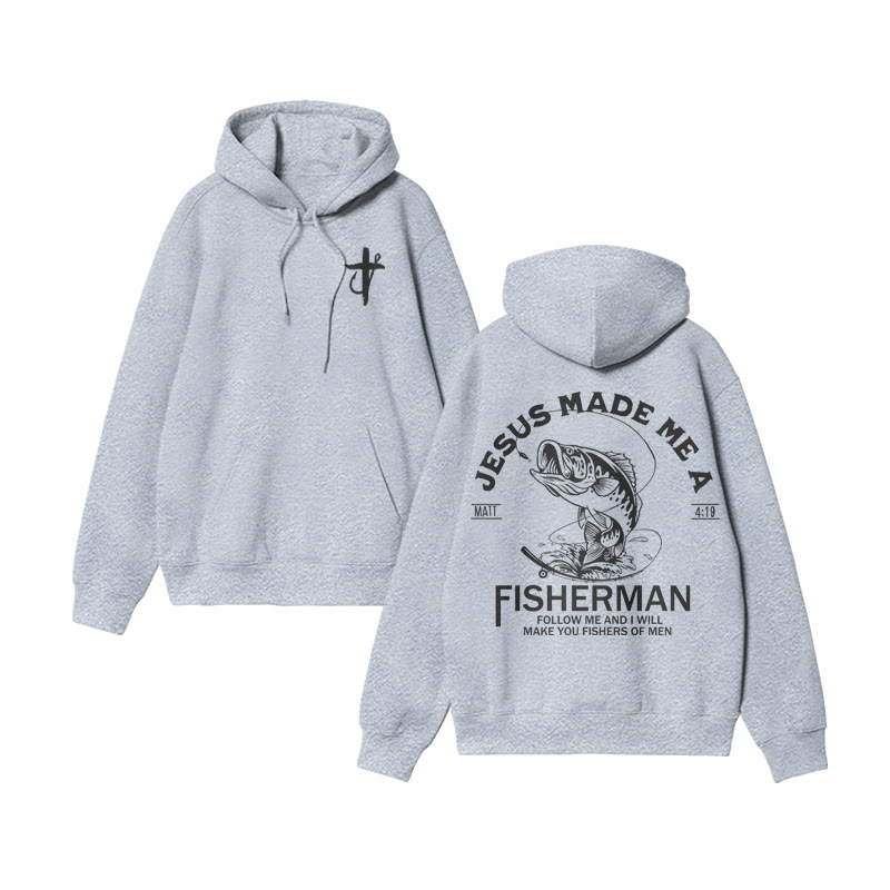Unisex 100% Cotton Jesus Made Me A Fisherman Design Print Hoodie - Grey - US16-18(2XL) - image 7
