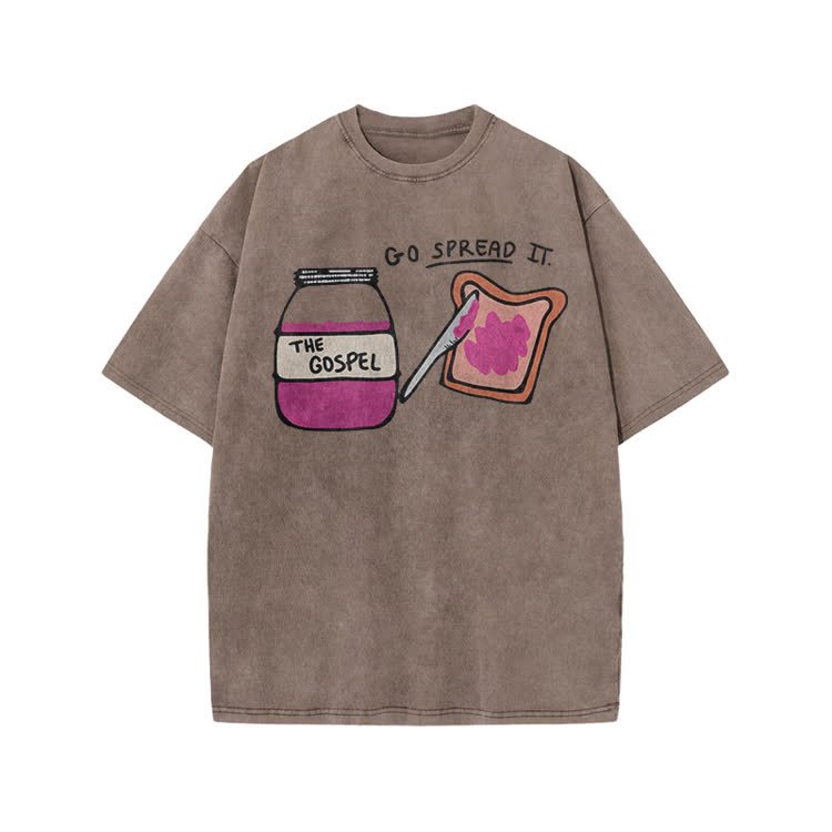 The Gospel Jam Go Spread It Print Acid Washed T-shirt - Coffee - US20-22(3XL) - image 8