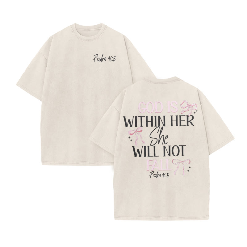 Unisex 100% Cotton Godd Is Within Her She Will Not Fall Print Acid Washed T-shirt - Beige - US20-22(3XL) - image 4