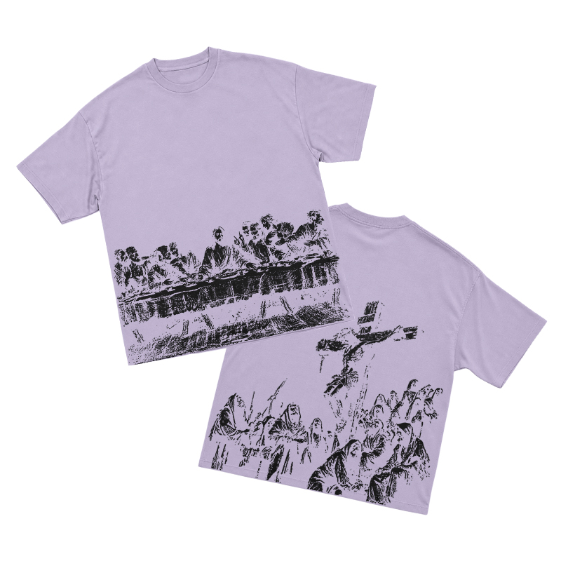 Vintage Artful Ink Wash Style Character Illustration Graphic T-shirt - Purple - US16-18(2XL) - image 10
