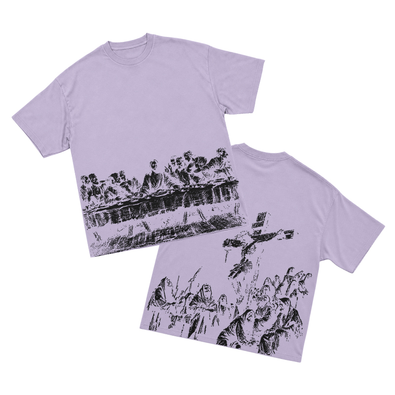 Vintage Artful Ink Wash Style Character Illustration Graphic T-shirt - Purple - US16-18(2XL) - image 10