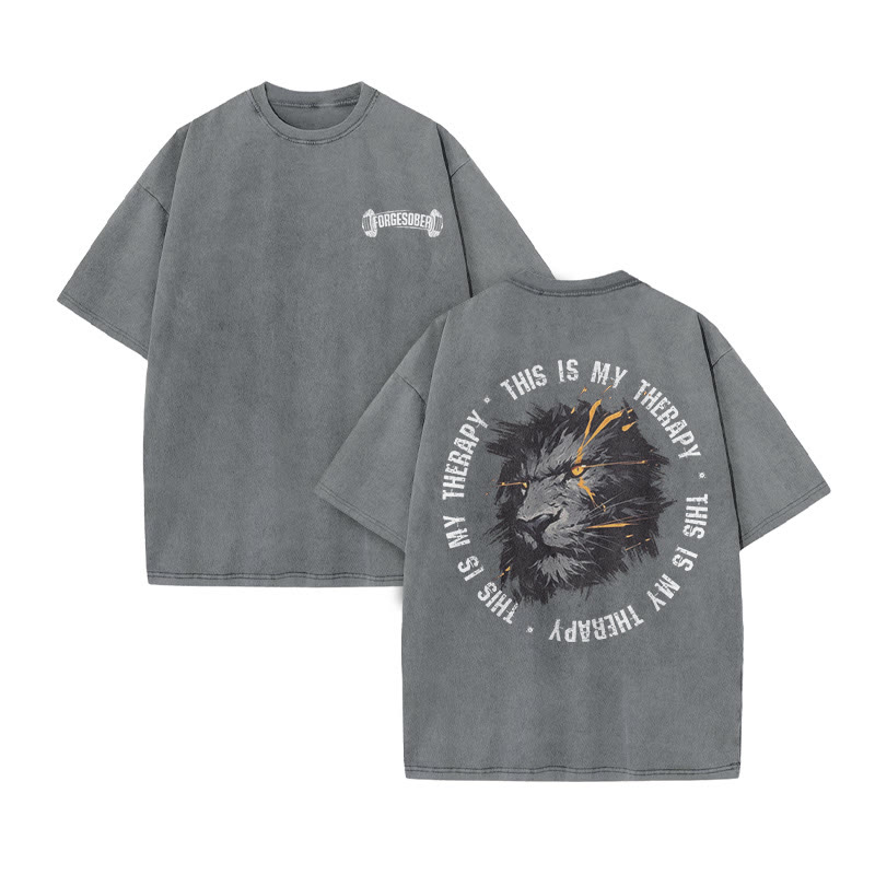 100% Cotton This Is My Therapy Gym Print Acid Washed T-shirt - Grey - US20-22(3XL) - image 6