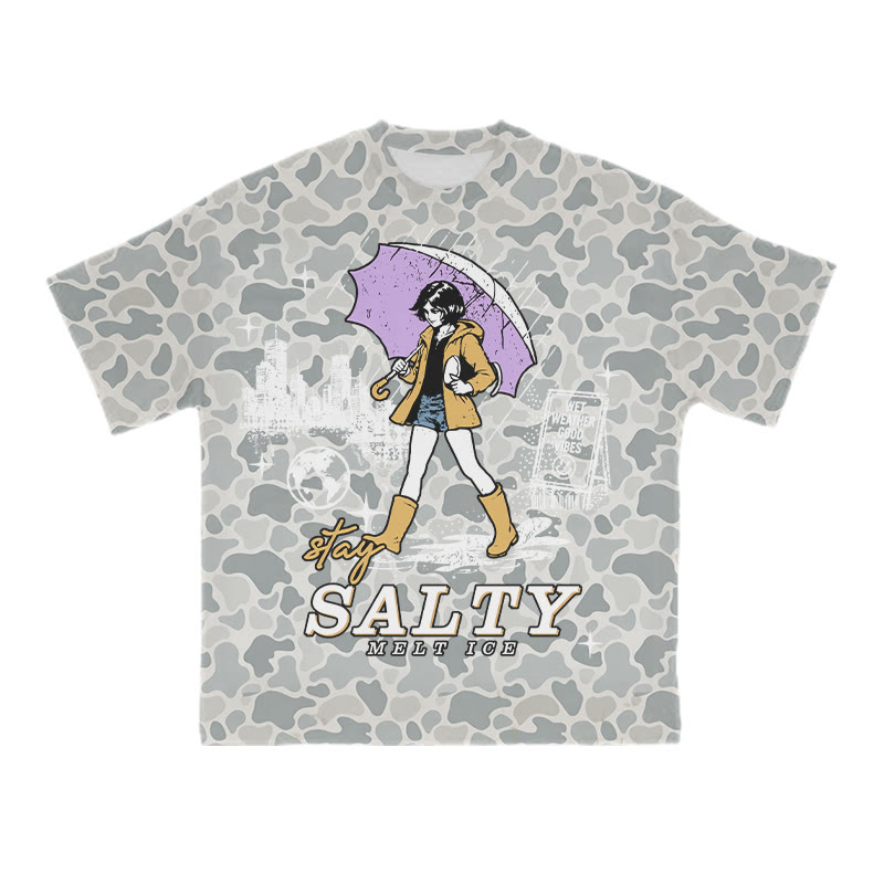 Vintage Salty Graphic Camo Print T-shirt - Light Gray - US28-30(4XL) - image 4
