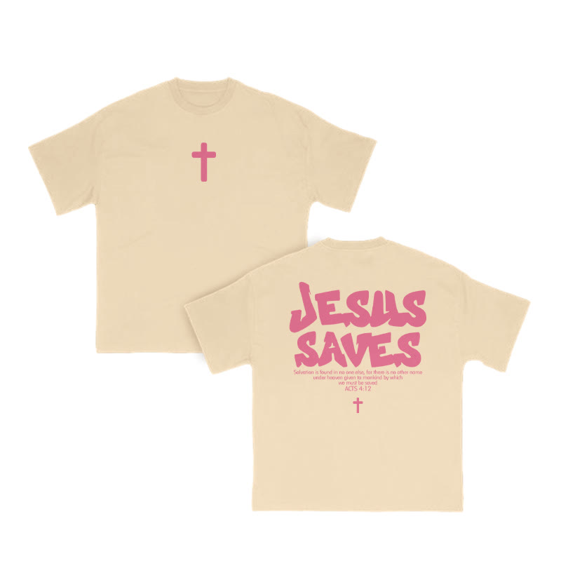 Unisex Jesus Saves Cross Print T-shirt - Apricot - US16-18(2XL) - image 6