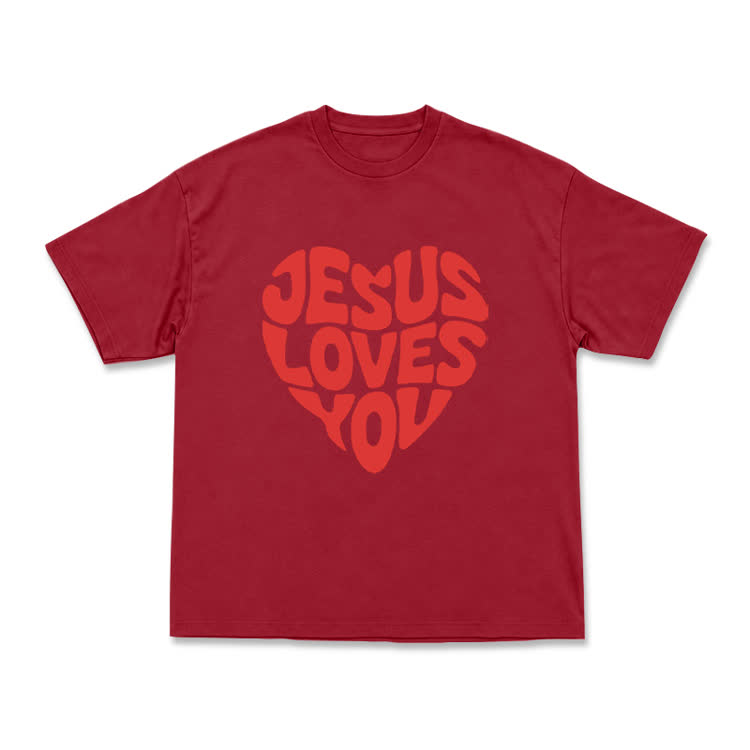 Vintage Jesus Loves You Heart Graphic T-Shirt - Red - US16-18(2XL) - image 6