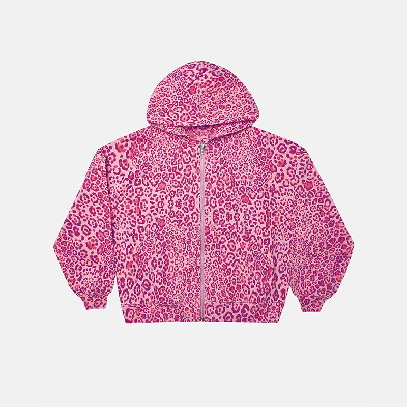 Street Leopard Print Zip Up Hoodie - Pink - US28-30(4XL) - image 5