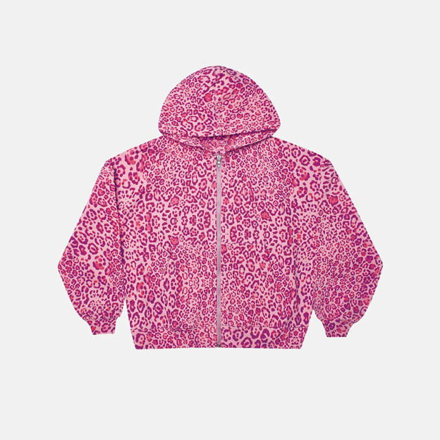 Street Leopard Print Zip Up Hoodie - Pink - US28-30(4XL) - image 5