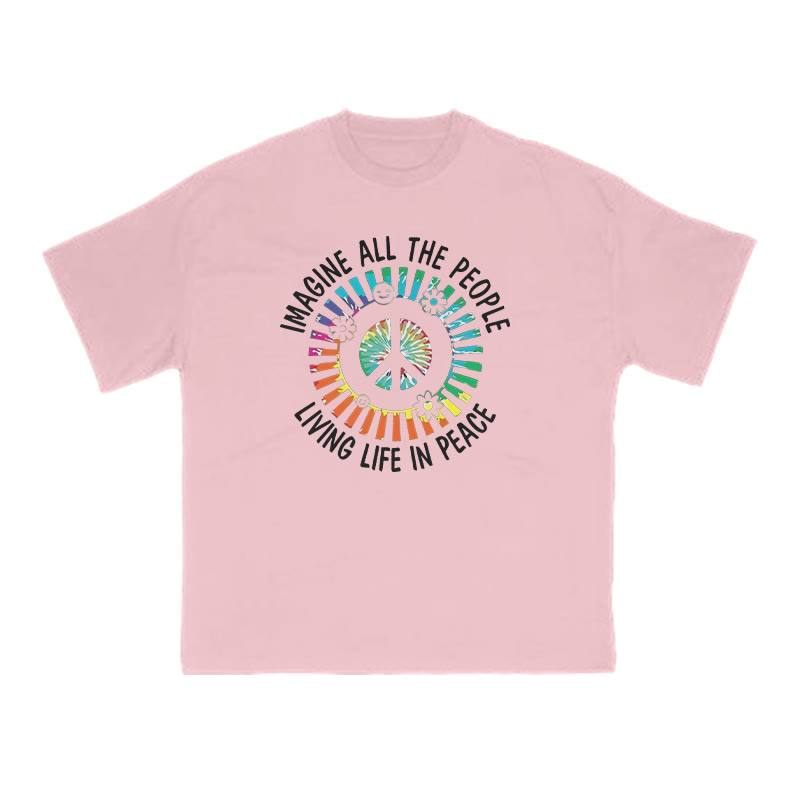 Imagine All The People Living Life In Peace Print T-shirt - Pink - US16-18(2XL) - image 7