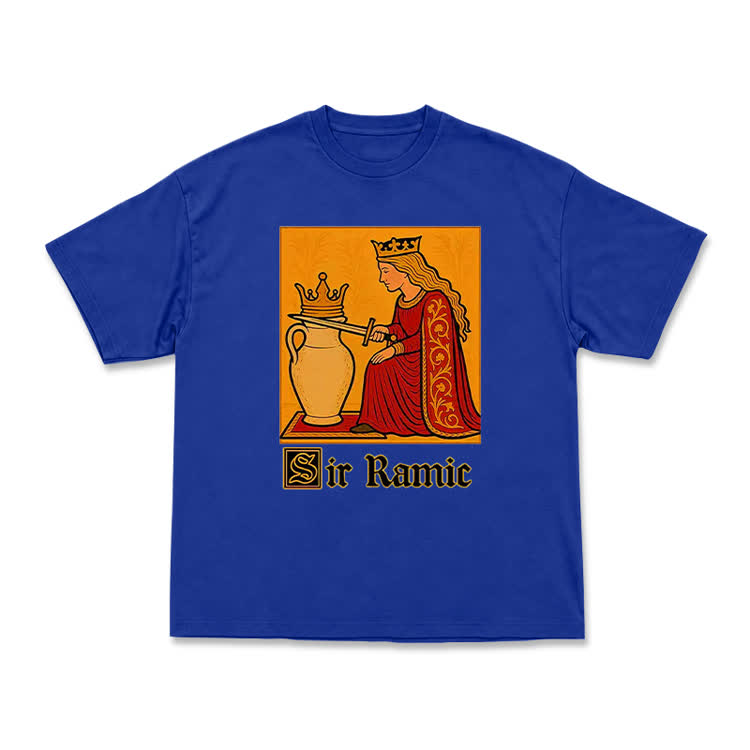 Medieval Card Style Sir Ramic Streetwear Graphic T-Shirt - Blue - US16-18(2XL) - image 8