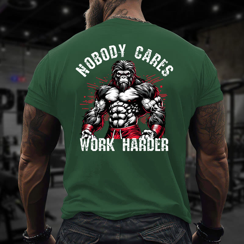Gym 100% Cotton Nobody Cares Work Harder Print T-shirt - Green - US16-18(2XL) - image 10