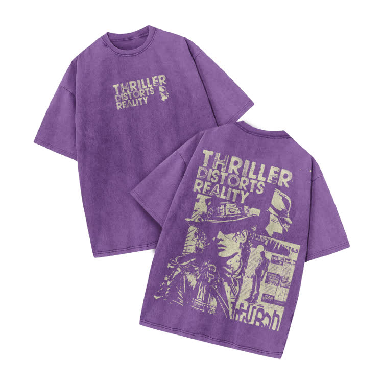 Vintage Streetwear Distressed Poster Graphic Print Acid Washed T-Shirt - Purple - US20-22(3XL) - image 8