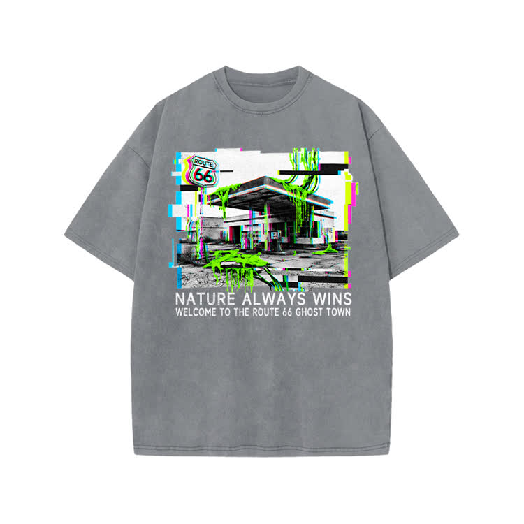 Vintage Route 66 Ghost Town Graphic Print Acid Washed T-shirt - Grey - US20-22(3XL) - image 5
