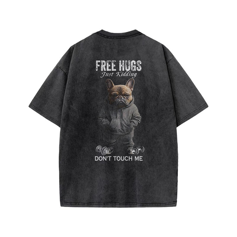 100% Cotton FREE HUGS Gym Print Acid Washed T-shirt - image 3