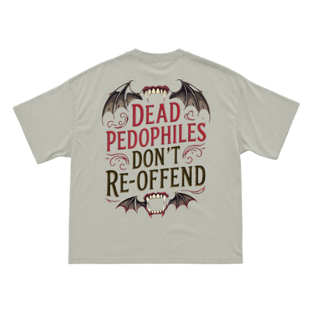 Bat Wing Dead Pedophiles Don't Re-offend Print T-shirt - Warm Grey - US16-18(2XL) - image 4