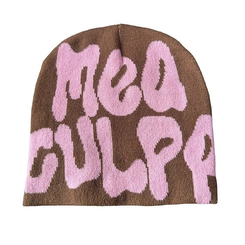 Mea Culpa Pattern Knit Hat - Coffee - one size - image 30