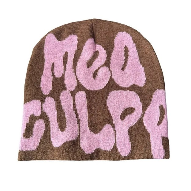 Mea Culpa Pattern Knit Hat - Coffee - one size - image 30