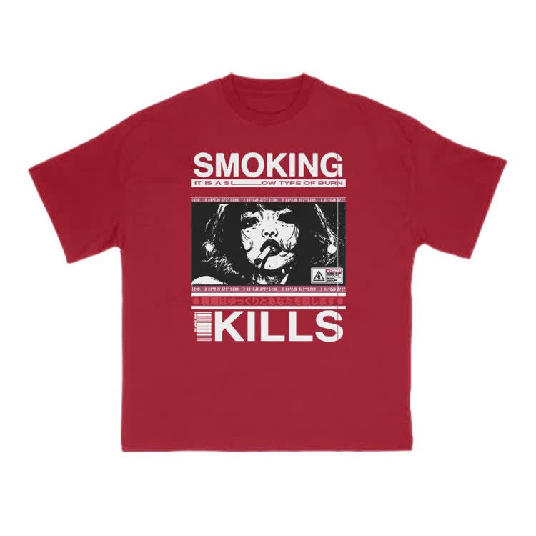 Smoking Kills Retro Manga Style Graphic Print T-Shirt - Red - US16-18(2XL) - image 11