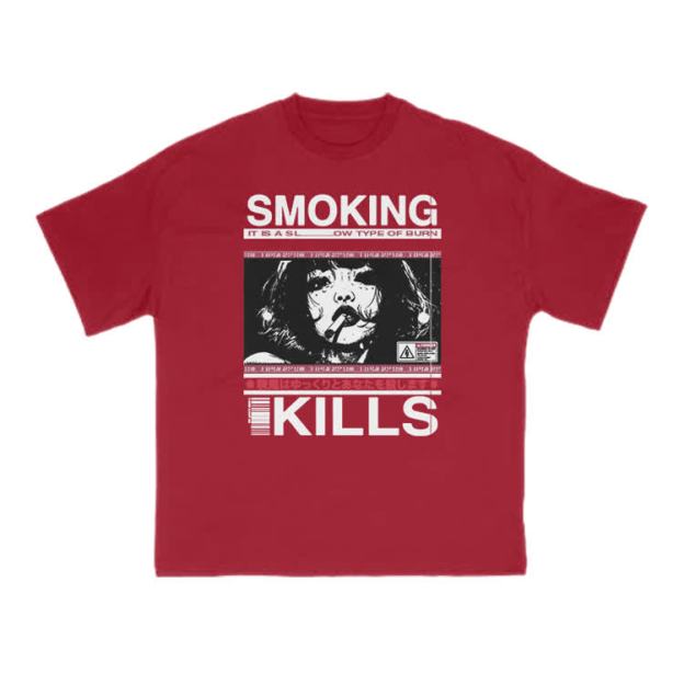 Smoking Kills Retro Manga Style Graphic Print T-Shirt - Red - US16-18(2XL) - image 11